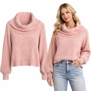 Blush & Bloom Pink Chenille Cowl Neck Sweater | Balloon Sleeve | Size M